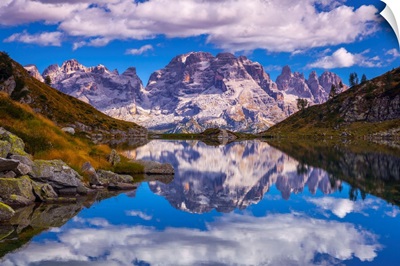 Italy, Alps, Dolomites, Val Rendena, Ritorto Lake With The Brenta Peak In The Background