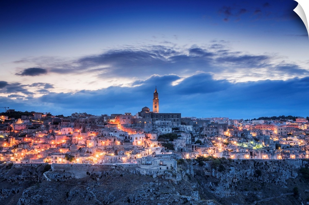 Italy, Basilicata, Matera, European Capital of Culture 2019, Sassi and the Cathedral , view from the Park of Rupestrian Ch...