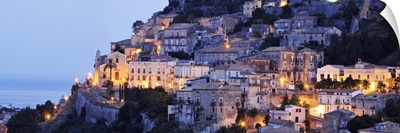 Italy, Calabria, Cosenza district, Amantea, Old town at night