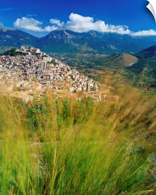 Italy, Calabria, Cosenza, Morano Calabro village and Monte Pollino