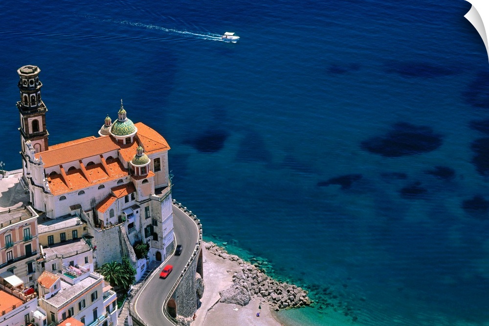 Italy, Campania, Amalfi coast, Atrani, view over church and sea