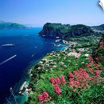Italy, Campania, Capri, Marina Grande towards Gulf of Naples and Peninsula of Sorrento