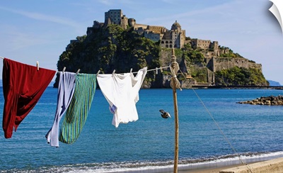 Italy, Campania, Ischia Island, Ischia Ponte, Aragonese castle with fisherman's clothes