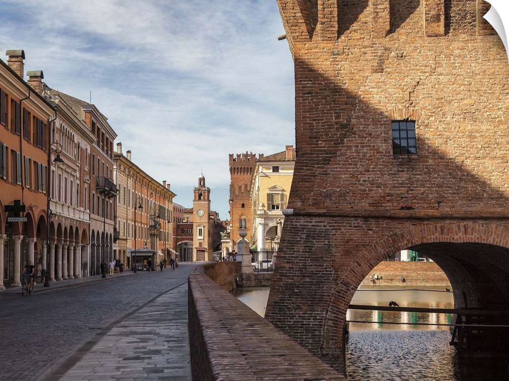Italy, Emilia-Romagna, Ferrara district, Ferrara, Martiri della Liberta street, view from the corner of Este Castle.