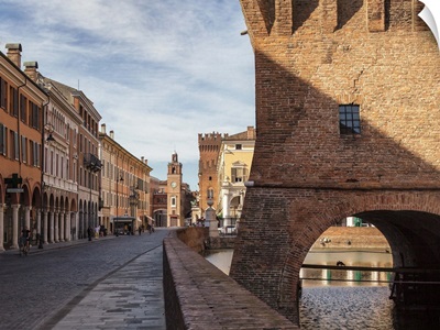Italy, Ferrara, Martiri della Liberta street, view from the corner of Este Castle