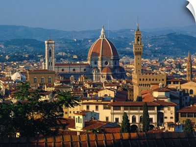 Italy, Florence, Old town, Duomo and Palazzo Vecchio