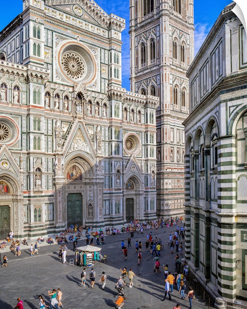 Italy, Tuscany, Firenze district, Florence, Piazza Duomo, Duomo Santa Maria del Fiore, Duomo, Giotto's Bell Tower and Bapt...