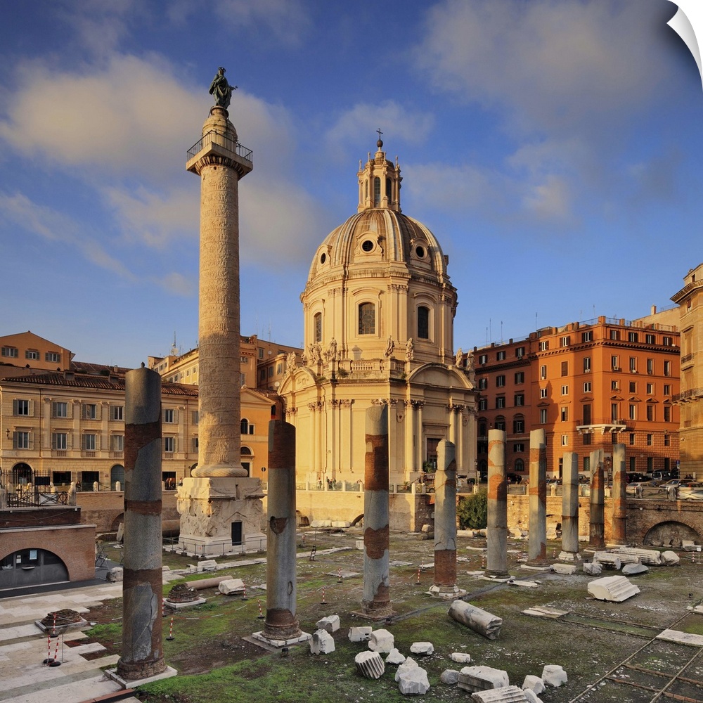 Italy, Latium, Roma district, Rome, Roman Forum, Trajan's Forum, Trajan's Column and Ss Nome di Maria Church.