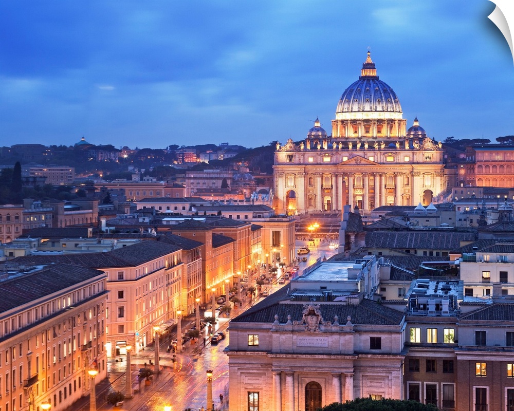 Italy, Latium, Roma district, Rome, Saint Peter's Square, Saint Peter's Basilica, View from Hadrian's Mausoleum towards Sa...