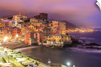 Italy, Liguria, Genoa, Boccadasse at night