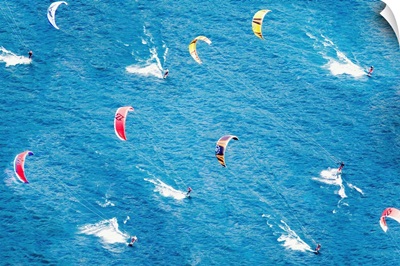 Italy, Lombardy, Limone sul Garda, Kite Surfing at Campione del Garda