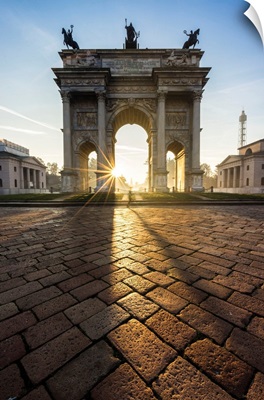 Italy, Lombardy, Milano District, Milan, Porta Sempione Or Arco Della Pace At Sunrise