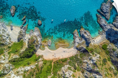 Italy, Mediterranean Sea, Costa Degli Dei, Aerial Plan View Of Praia I Focu Beach