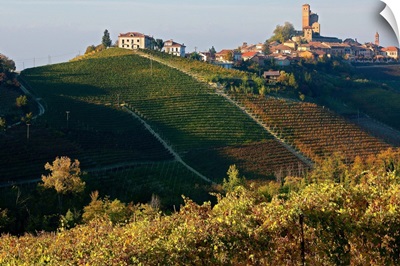 Italy, Piedmont, Colline del Barolo, Langhe, Serralunga d'Alba, Village and vineyards