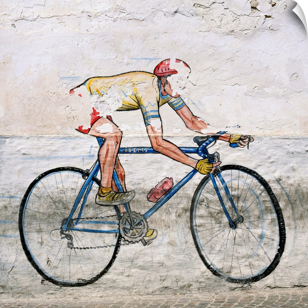 Italy, Puglia, Gargano, Mural of a cyclist
