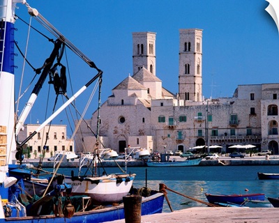 Italy, Puglia, Molfetta, Port and the old cathedral of Saint Corrado in Molfetta town