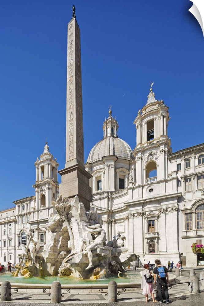Italy, Latium, Roma district, Rome, Piazza Navona, Fountain of the Four Rivers, Sant'Agnese in Agone Church (Borromini)