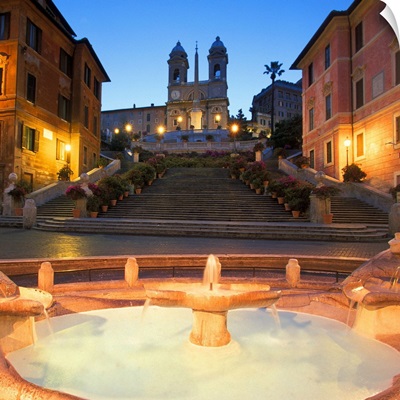 Italy, Rome, Spanish Steps and Fontana della Barcaccia in the foreground