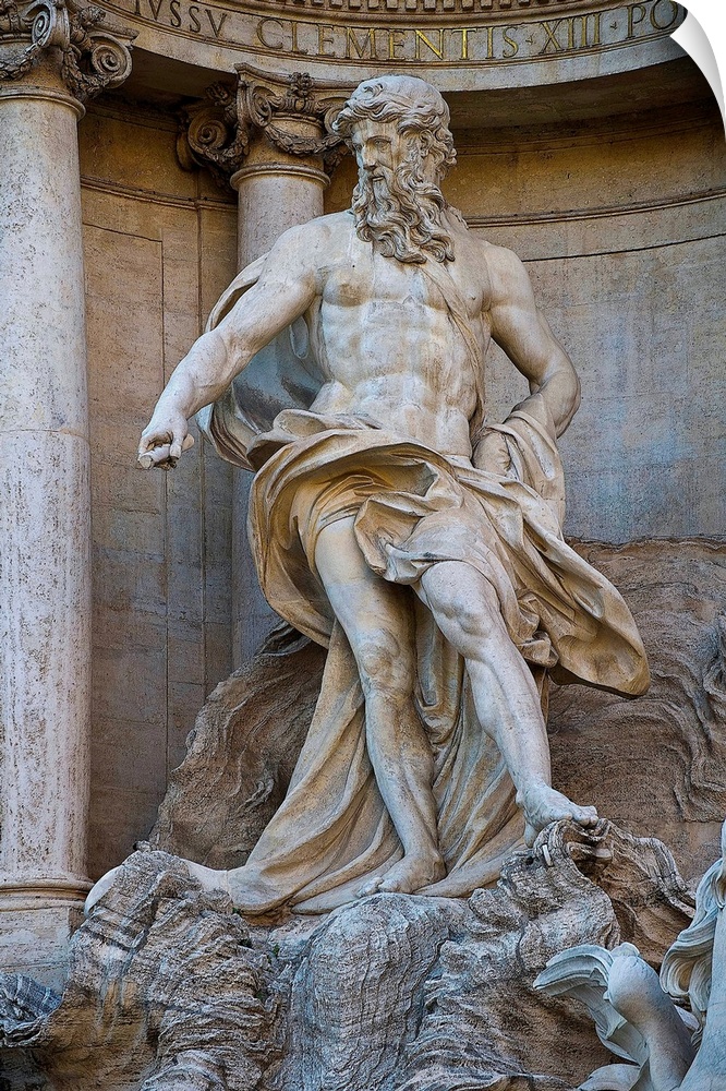 Italy, Rome, Trevi Fountain, Oceanus Sculpture.