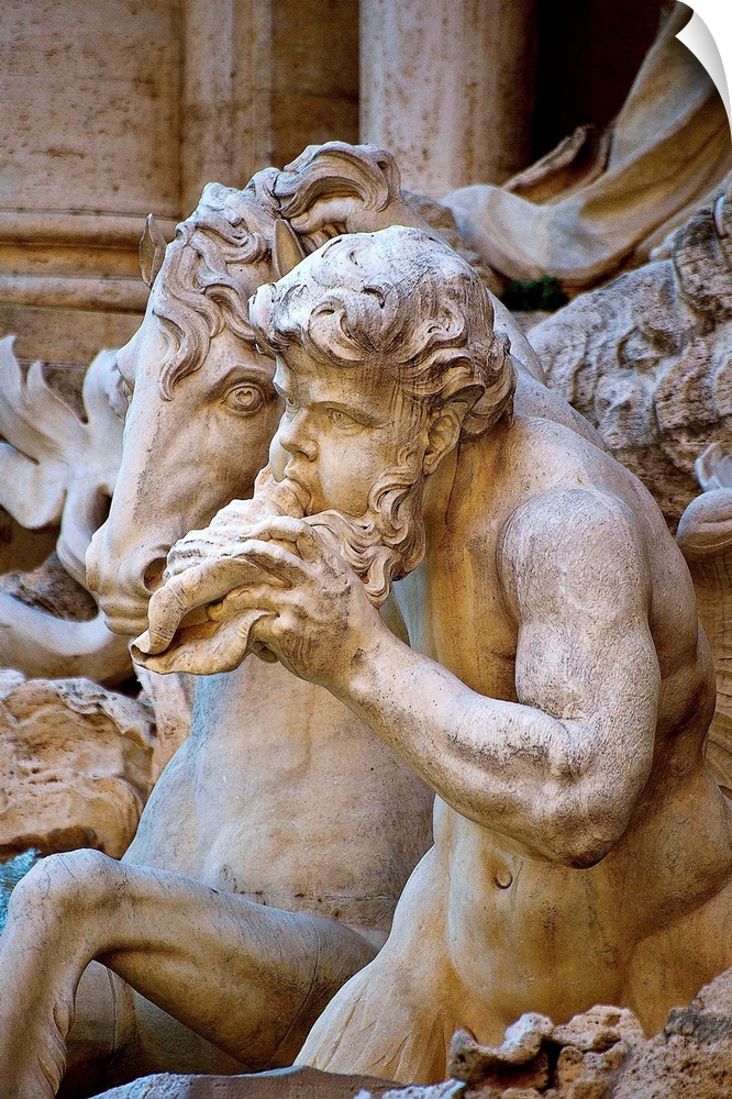 Italy, Rome, Trevi Fountain, Tritons and Hippocampus Sculpture.