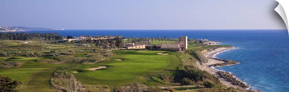 Italy, Sicily, Mediterranean sea, Agrigento district, Sciacca, Hotel, golf course and Verdura Tower of the Verdura Golf an...