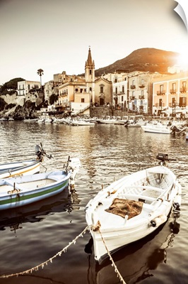 Italy, Sicily, Lipari, Marina Corta At Sunset