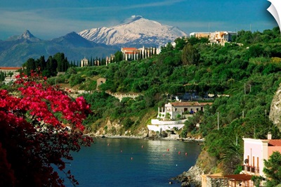 Italy, Sicily, Milazzo, seafront and Mount Etna in background