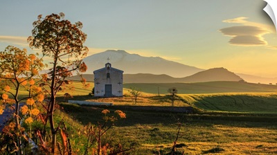 Italy, Sicily, Piana Di Catania, Little Church In Borgo Franchetto, Mount Etna