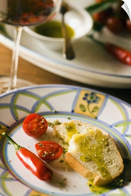 Italy, Sicily, Vittoria, Olive oil and tomatoes at Azienda Agricola Cos