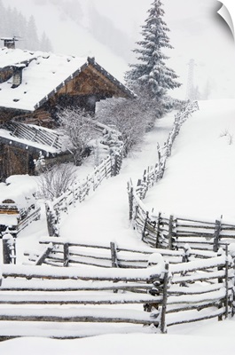 Italy, Trentino-Alto Adige, Alps, Typical alpine farm (called Maso) in winter