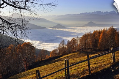 Italy, Trentino-Alto Adige, Val Sugana, View towards Monte Bondone