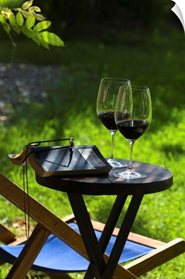Italy, Tuscany, Maremma, Villa il Tesoro Hotel, wine glasses outside of a bedroom
