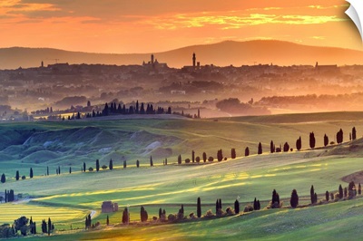 Italy, Tuscany, Siena In The Background With The Sienese Crete In The Foreground, Sunset