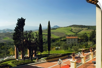 Italy, Tuscany, view from a terrace of a bedroom at Fonteverde Terme