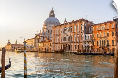Italy, Venetian Lagoon, Venice, Santa Maria Della Salute And The Grand Canal At Sunrise