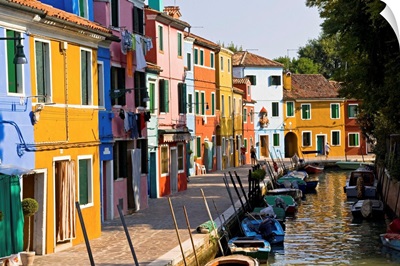 Italy, Veneto, Venice, Burano, Venezia district, Houses and canal