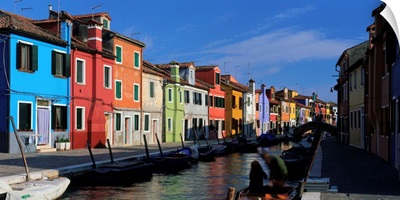 Italy, Venice, Burano, houses along canal