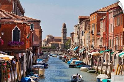 Italy, Venice, Murano, Fondamenta dei Vetrai, Murano skyline with San Giorgio island