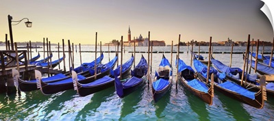 Italy, Venice, San Giorgio Maggiore, Gondolas and San Giorgio Maggiore church