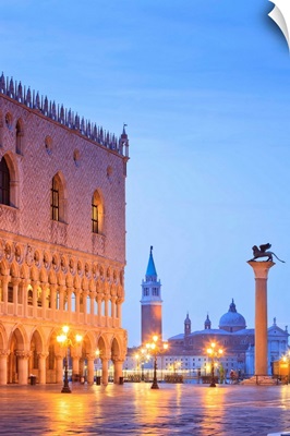 Italy, Venice, St Mark's Square, San Giorgio Maggiore and Doge Palace by night
