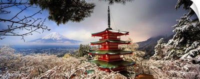 Japan, Chubu, Mount Fuji, Chureito Pagoda, Arakura Sengen Shrine During Cherry Blossom