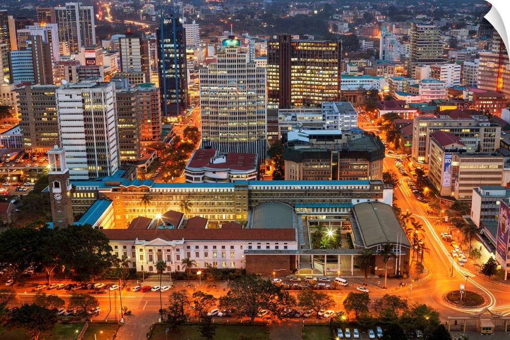 Kenya, Nairobi Area, Nairobi, Downtown from the Kenyatta International Conference Centre (KICC) tower.