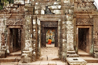 Laos, Pakse, Monk at Wat Phu temple