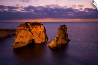 Lebanon, Beirut, Middle East, Beirut, Rouche or Pigeon Rocks at the sunset