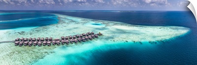 Maldives, Ari Atoll, Moofushi Reef, Houses In The Middle Of A Sea Full Of Corals