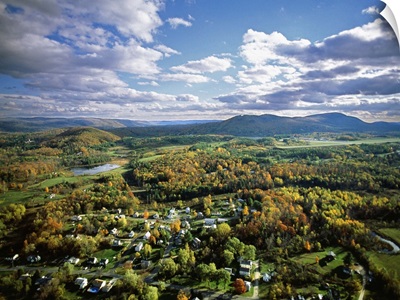 Massachusetts, Berkshire, Air view near the town