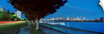 Massachusetts, Boston, View of the skyline and the Charles River at night