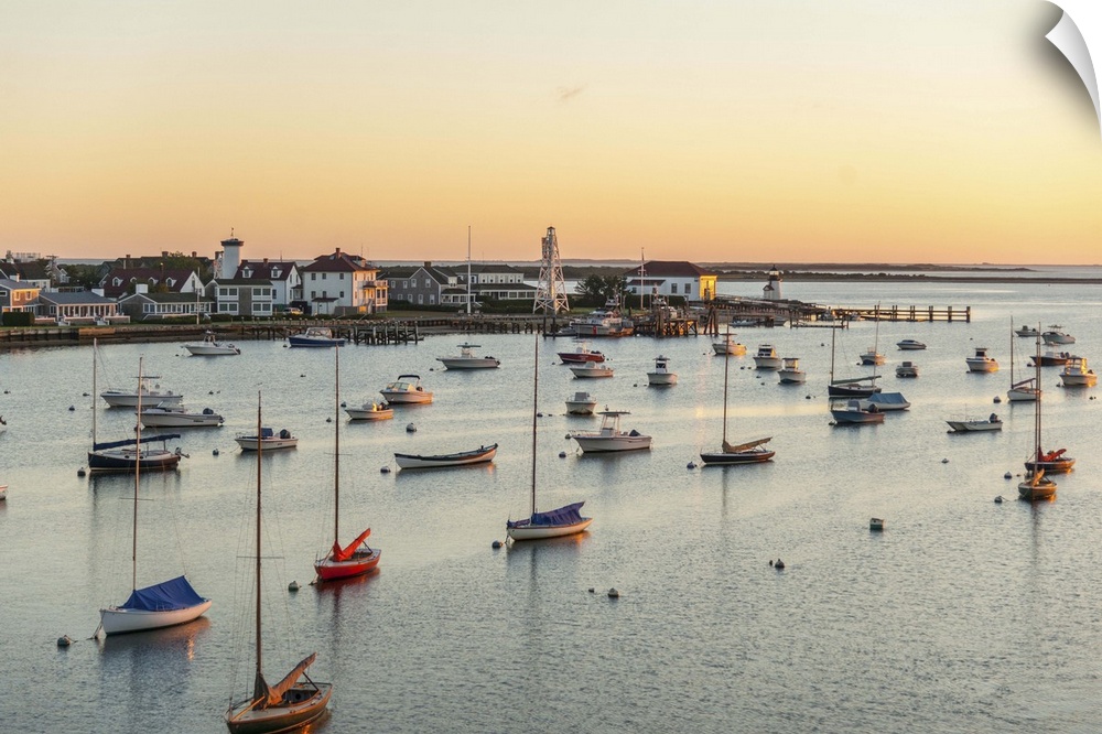 USA, Massachusetts, New England, Nantucket, Harbor at sunset.