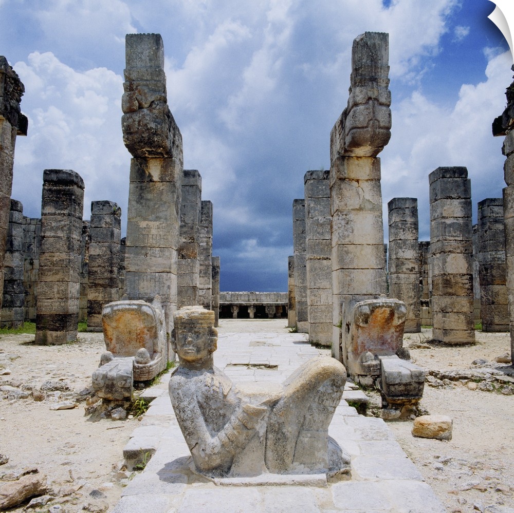 Mexico, Yucatan, Chichen Itza, Temple of the Warriors, statue of Chac Mool