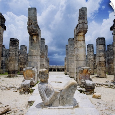 Mexico, Yucatan, Chichen Itza, Temple of the Warriors, statue of Chac Mool